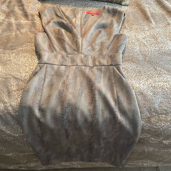 NEW Catherine Malandrino Taupe Snakeskin Print V-Neck Dress - Picture 7 of 12